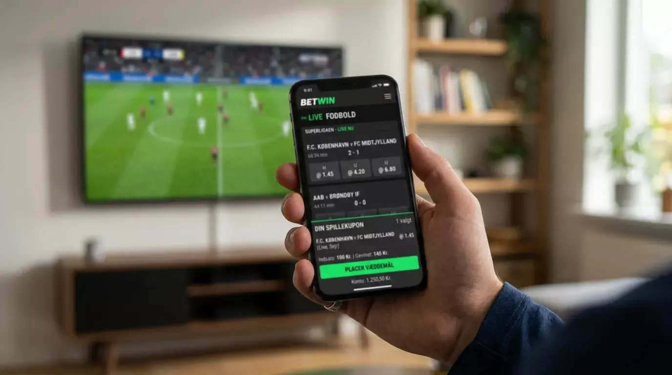 Mobil betting app på smartphone med live odds og sportsvæddemål